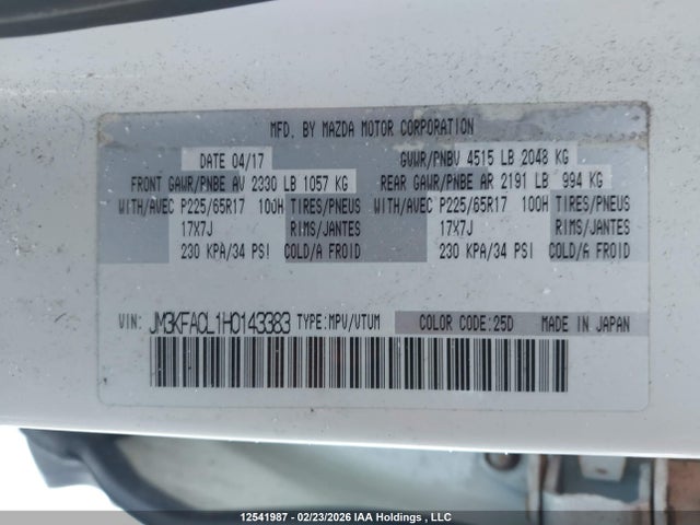 Mazda CX-5 2017 JM3KFACL1H0143383 Image 9