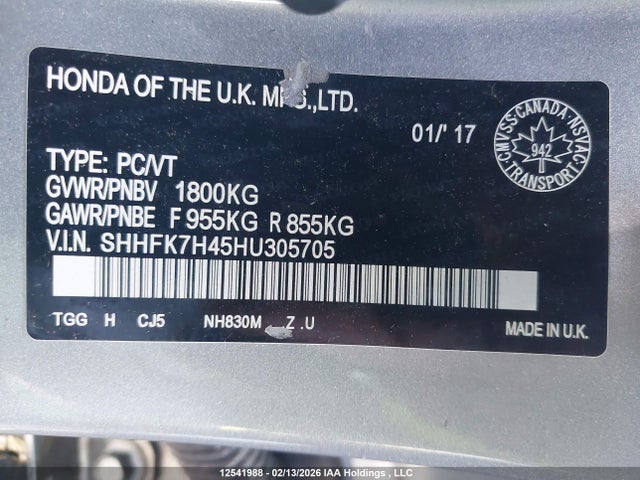 SHHFK7H45HU305705 Honda Civic Sport