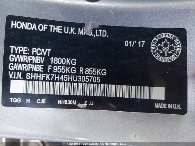 SHHFK7H45HU305705 Honda Civic Sport