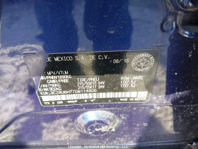 3CZRU6H77GM114806 Honda Hr-v Ex-l