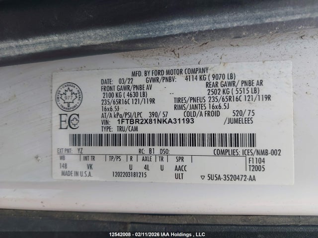 1FTBR2X81NKA31193 Ford Transit T-250