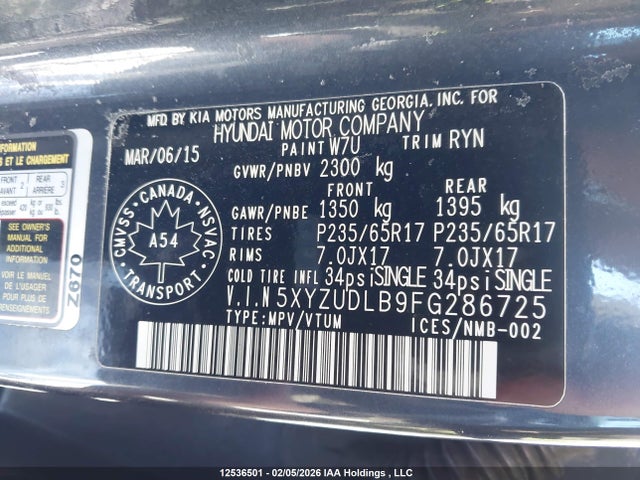 5XYZUDLB9FG286725 Hyundai Santa Fe Sport 2.4 Luxury