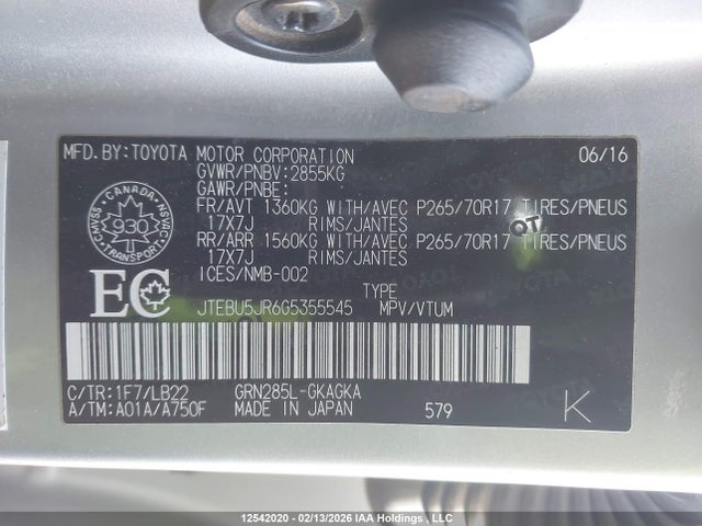 JTEBU5JR6G5355545 Toyota 4RUNNER SR5