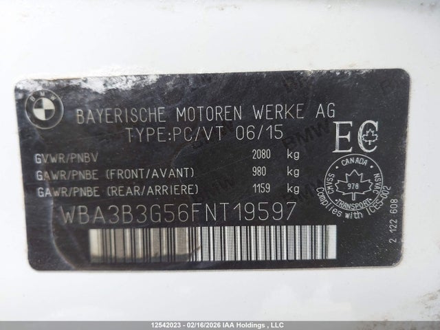 Aukcja sprzedaży 2015 Bmw 328i Xdrive, vin: WBA3B3G56FNT19597, numer aukcji: 12542023