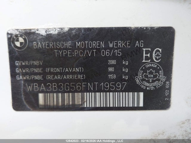 Aukcja sprzedaży 2015 Bmw 328i Xdrive, vin: WBA3B3G56FNT19597, numer aukcji: 12542023