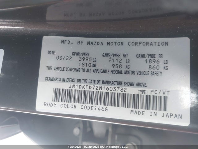 Продажа на аукционе авто 2022 Mazda Cx-3, vin: JM1DKFD72N1603782, номер лота: 12542027
