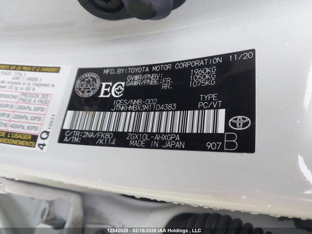 JTNKHMBX3M1104383 Toyota C-hr Xle/le/night Shade/limited