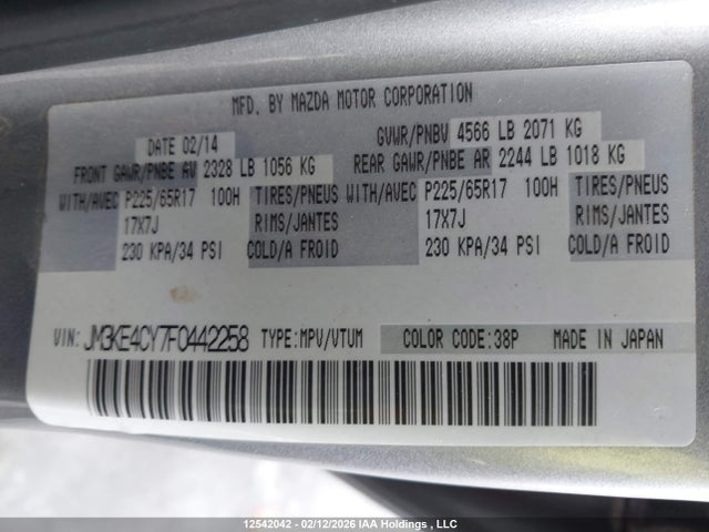JM3KE4CY7F0442258 Mazda Cx-5 Gs