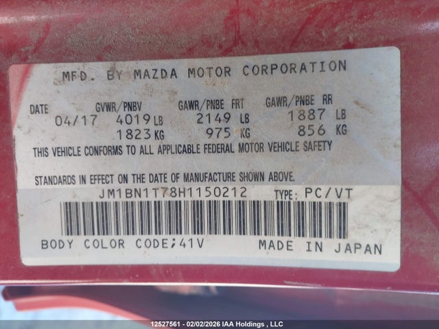 JM1BN1T78H1150212 Mazda Mazda3 Se