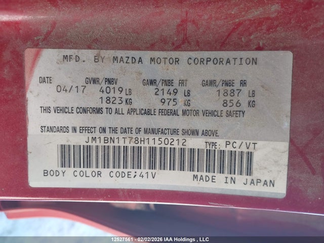 JM1BN1T78H1150212 Mazda Mazda3 Se