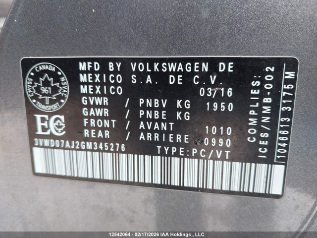 3VWD07AJ2GM345276 Volkswagen Jetta 1.8t Sport