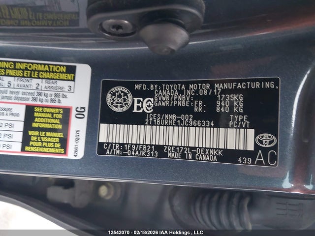 2T1BURHE1JC966334 Toyota COROLLA LE