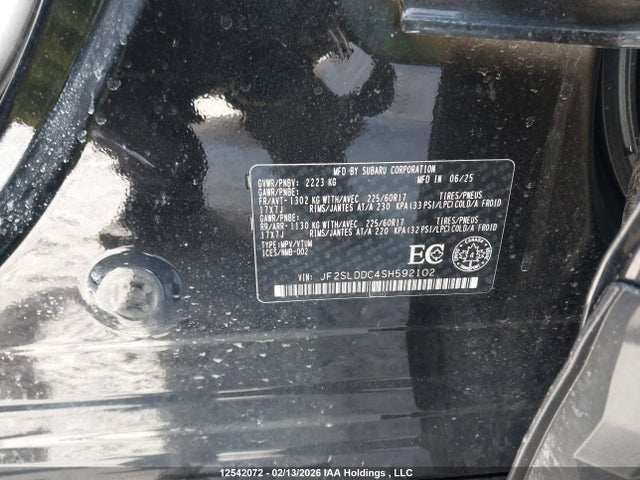 12542072 :رقم المزاد ، JF2SLDDC4SH592102 vin ، 2025 Subaru Forester Touring مزاد بيع