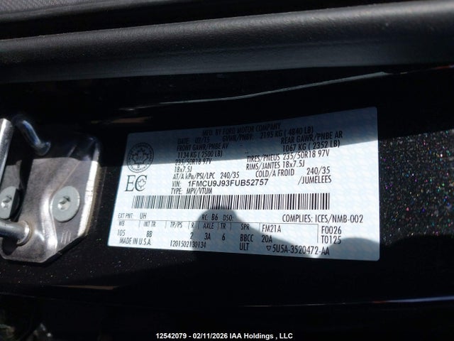 Ford Escape Titanium 2015 1FMCU9J93FUB52757 Image 9