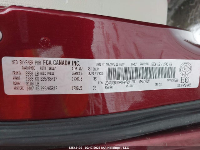 2C4RDGBGXHR870709 Dodge Grand Caravan Cvp/sxt