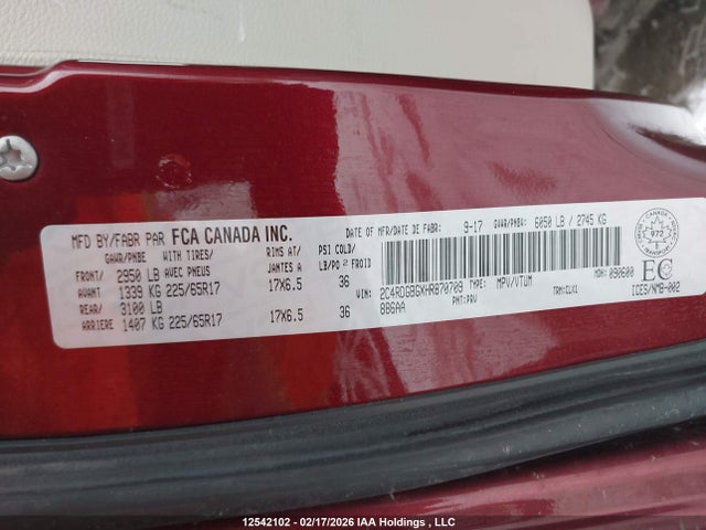 2C4RDGBGXHR870709 Dodge Grand Caravan Cvp/sxt