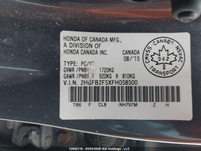 2HGFB2F5XFH058500 Honda CIVIC EX