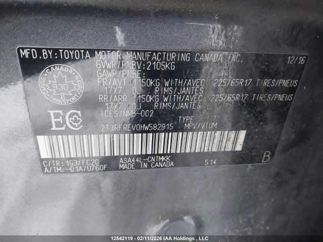 2T3RFREV0HW582915 Toyota Rav4 Xle