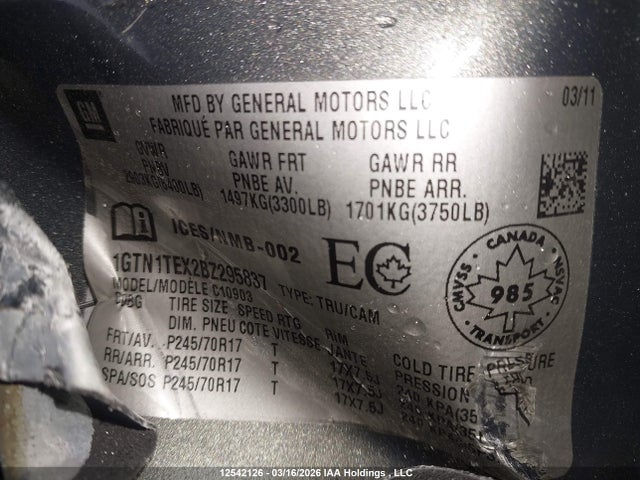 Aukcja sprzedaży 2011 Gmc Sierra 1500, vin: 1GTN1TEX2BZ295837, numer aukcji: 12542126
