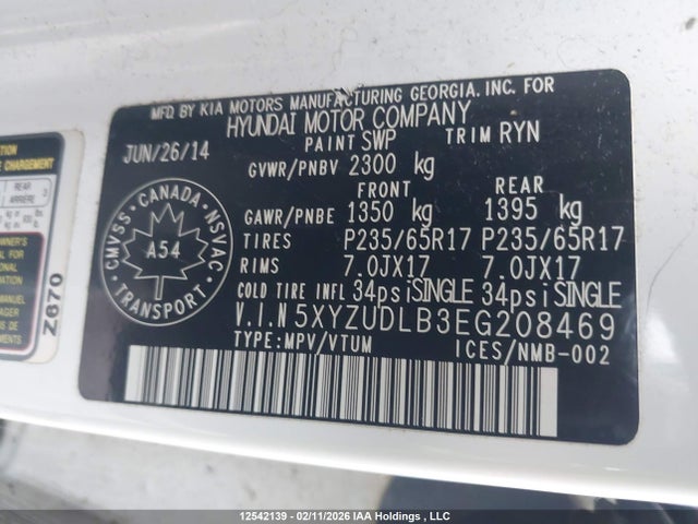 5XYZUDLB3EG208469 Hyundai SANTA FE SPORT