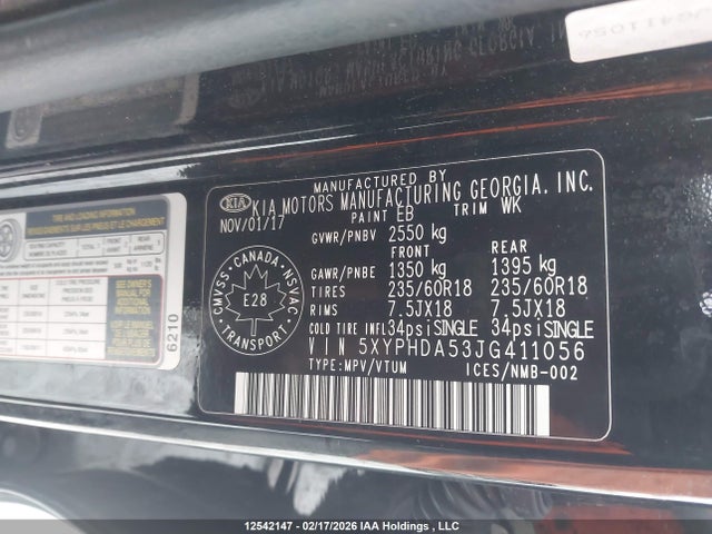 Продажа на аукционе авто 2018 Kia Sorento 3.3l Ex/3.3l Ex+, vin: 5XYPHDA53JG411056, номер лота: 12542147