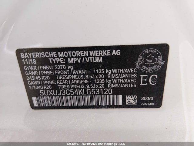 5UXUJ3C54KLG53120 BMW X4 Xdrive30i
