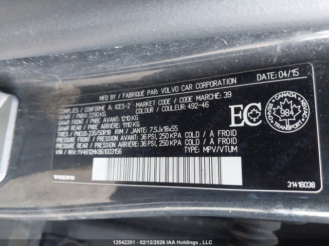 YV4612HK8G1003156 Volvo V60 Cross Country T5 Premier