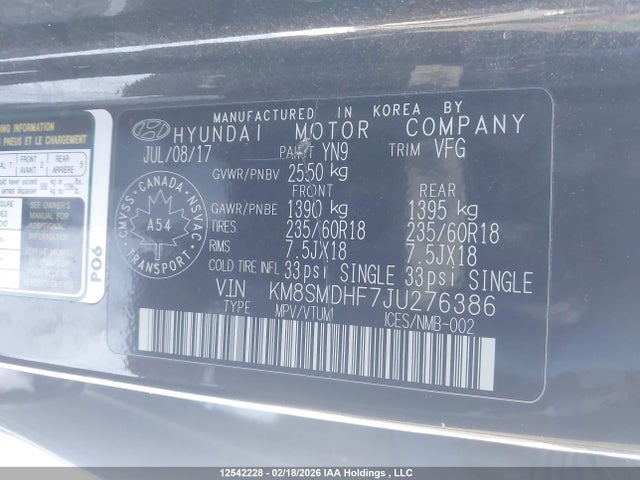 KM8SMDHF7JU276386 Hyundai SANTA FE XL