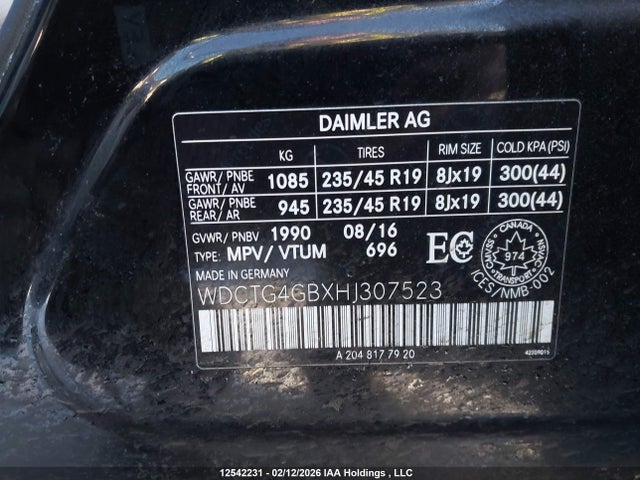 WDCTG4GBXHJ307523 Mercedes-Benz Gla 250 4matic