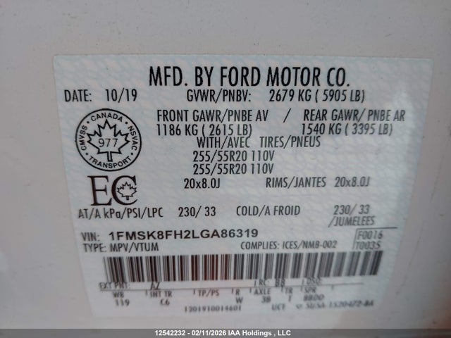 Ford Explorer Limited 2020 1FMSK8FH2LGA86319 Image 9