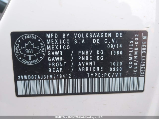 3VWD07AJ3FM219412 Volkswagen JETTA SE