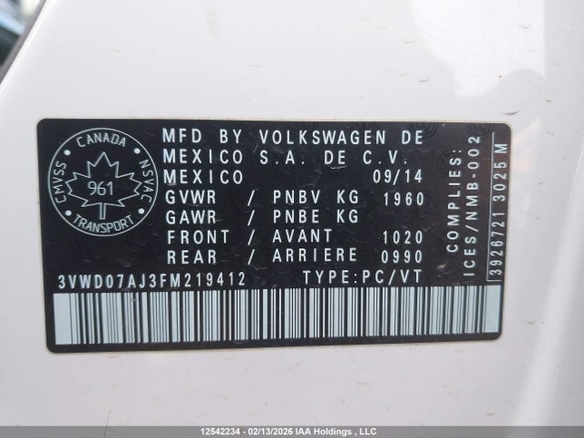 3VWD07AJ3FM219412 Volkswagen JETTA SE