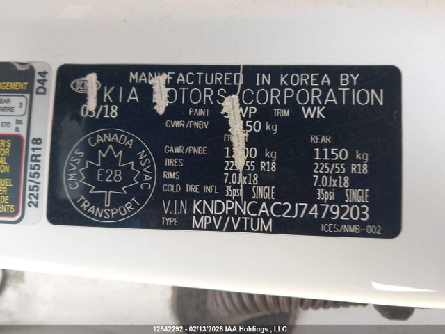 KNDPNCAC2J7479203 KIA Sportage Ex/ex Premium/ex Tech