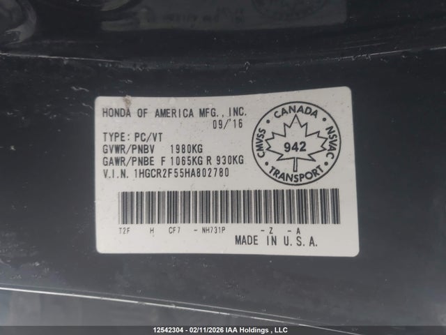 1HGCR2F55HA802780 Honda Accord Sport