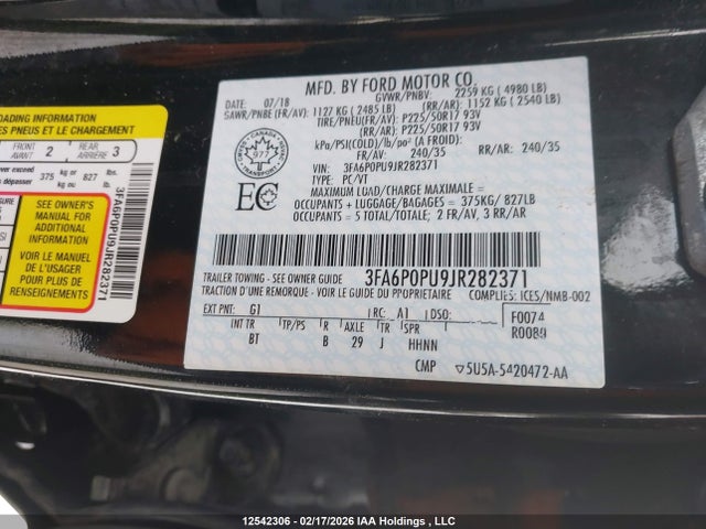 3FA6P0PU9JR282371 Ford Fusion Energi Se Luxury