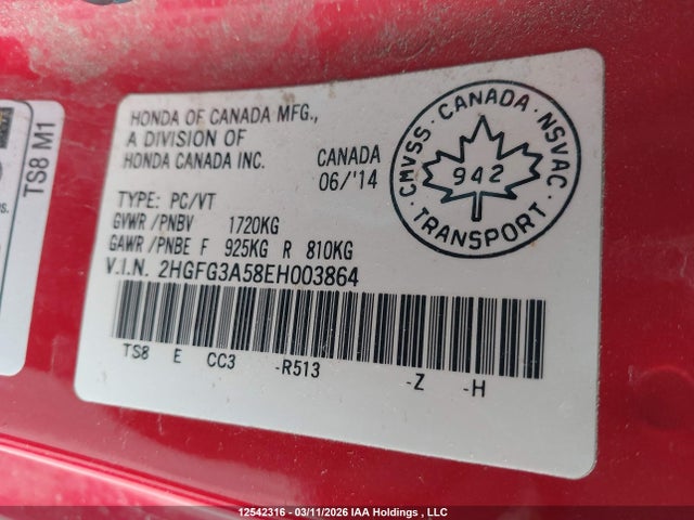 2HGFG3A58EH003864 Honda CIVIC EX