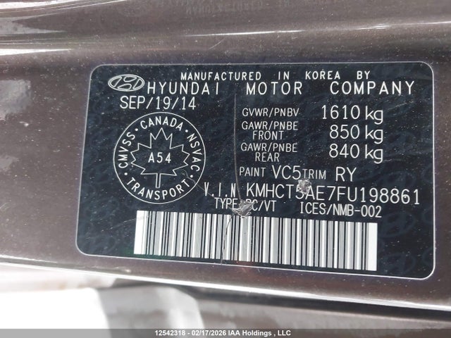 KMHCT5AE7FU198861 Hyundai Accent