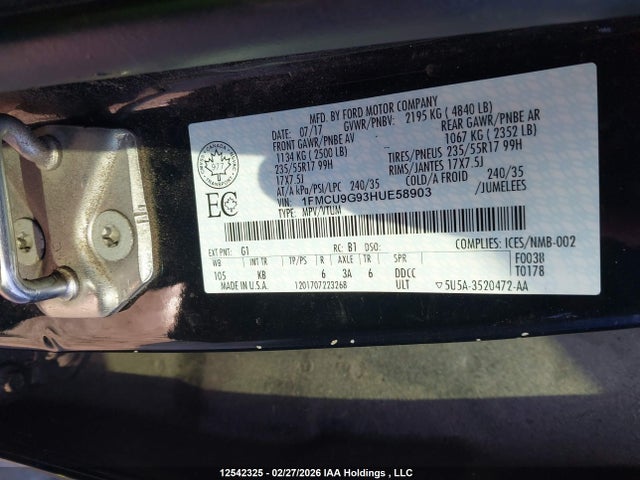 1FMCU9G93HUE58903 Ford ESCAPE SE