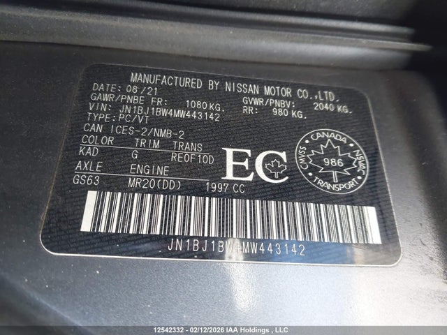 JN1BJ1BW4MW443142 Nissan QASHQAI