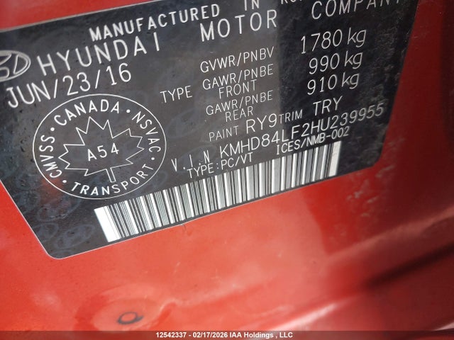 KMHD84LF2HU239955 Hyundai ELANTRA GL