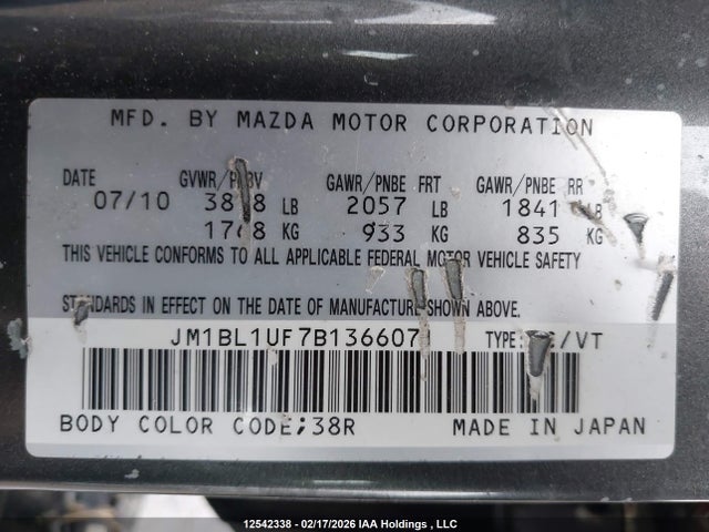 12542338 :رقم المزاد ، JM1BL1UF7B1366071 vin ، 2011 Mazda Mazda3 مزاد بيع