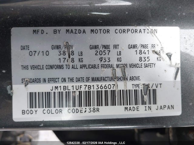 12542338 :رقم المزاد ، JM1BL1UF7B1366071 vin ، 2011 Mazda Mazda3 مزاد بيع