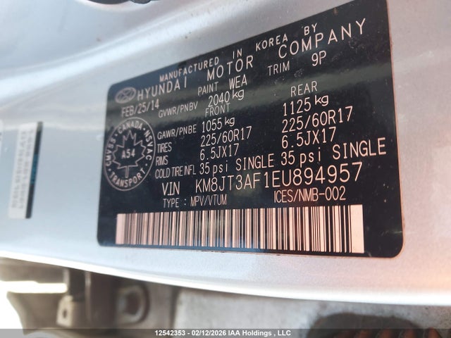 KM8JT3AF1EU894957 Hyundai TUCSON GLS