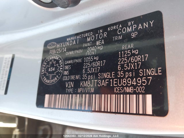 KM8JT3AF1EU894957 Hyundai TUCSON GLS