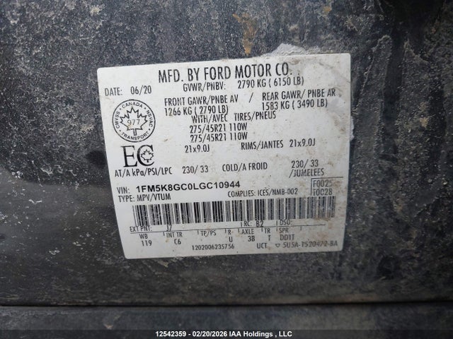 1FM5K8GC0LGC10944 Ford Explorer St