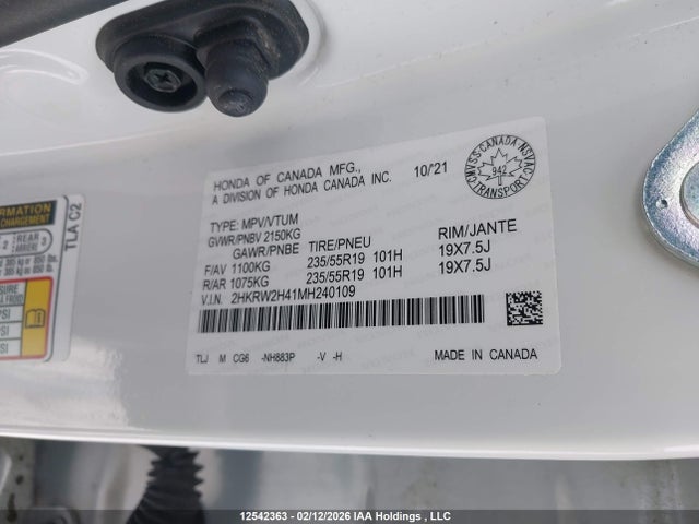 2HKRW2H41MH240109 Honda Cr-v Sport