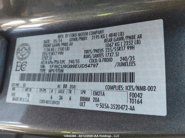 Ford ESCAPE SE 2014 1FMCU9G99EUD54797 Image 18