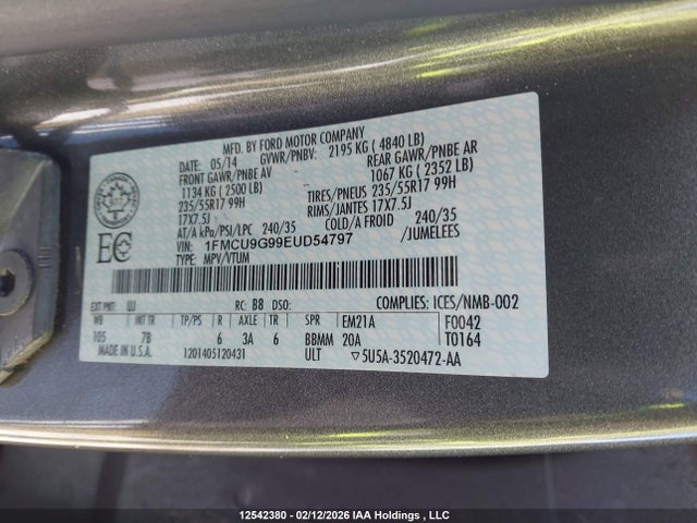 Ford ESCAPE SE 2014 1FMCU9G99EUD54797 Image 9