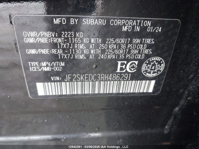 Aukcja sprzedaży 2024 Subaru Forester Touring, vin: JF2SKEDC3RH486291, numer aukcji: 12542381