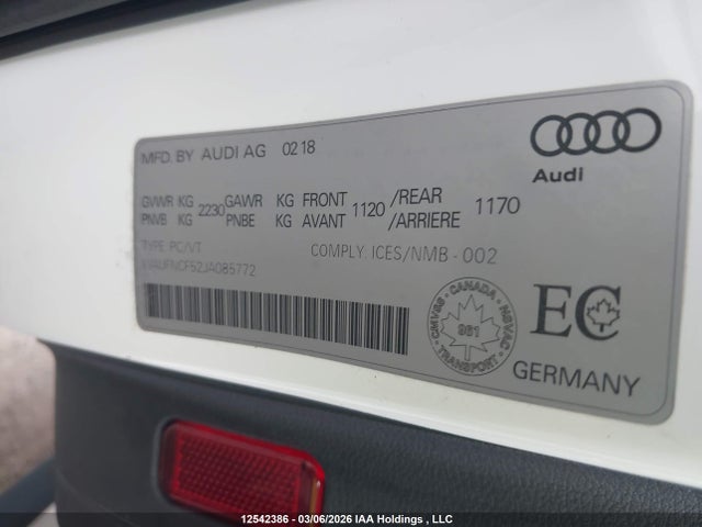 Продаж на аукціоні авто 2018 Audi A5 2.0t Technik, vin: WAUFNCF52JA085772, номер лоту: 12542386